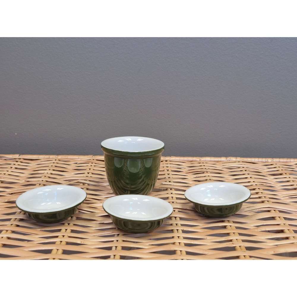 Hall China Green Ramekin Set 4 Vintage Custard Cups Souffle Baking USA